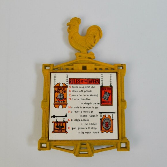 Japan Vintage Rules of this Tavern Yellow Rooster Trivet - Picture 1 of 7